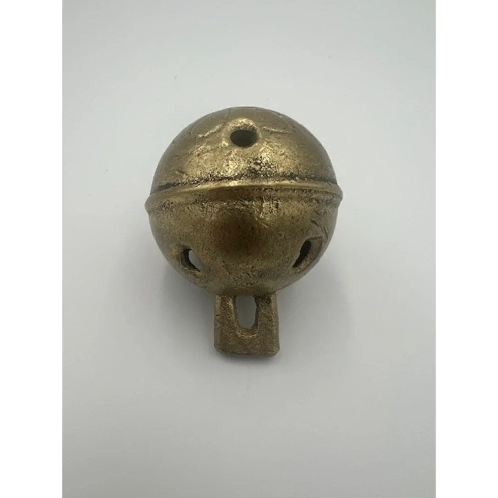 Vintage Antique Brass Crotal Sleigh Bell Primitive Cast Metal Round 2.25in